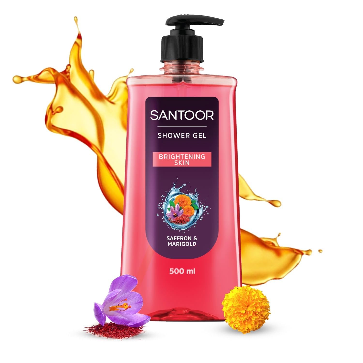 Santoor Brightening Shower Gel With Natural Saffron & Marigold Extracts | For Men & Women | For Glowing Skin | Suitable For All Skin Types | No Parabens | No Silicones | 500ml