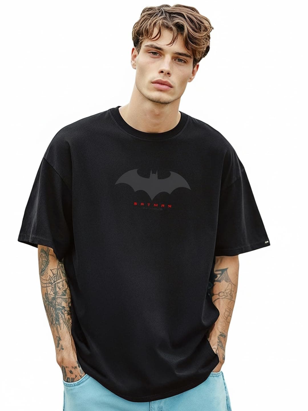 Bewakoof Men's DC Batman Oversized Cotton T-Shirt