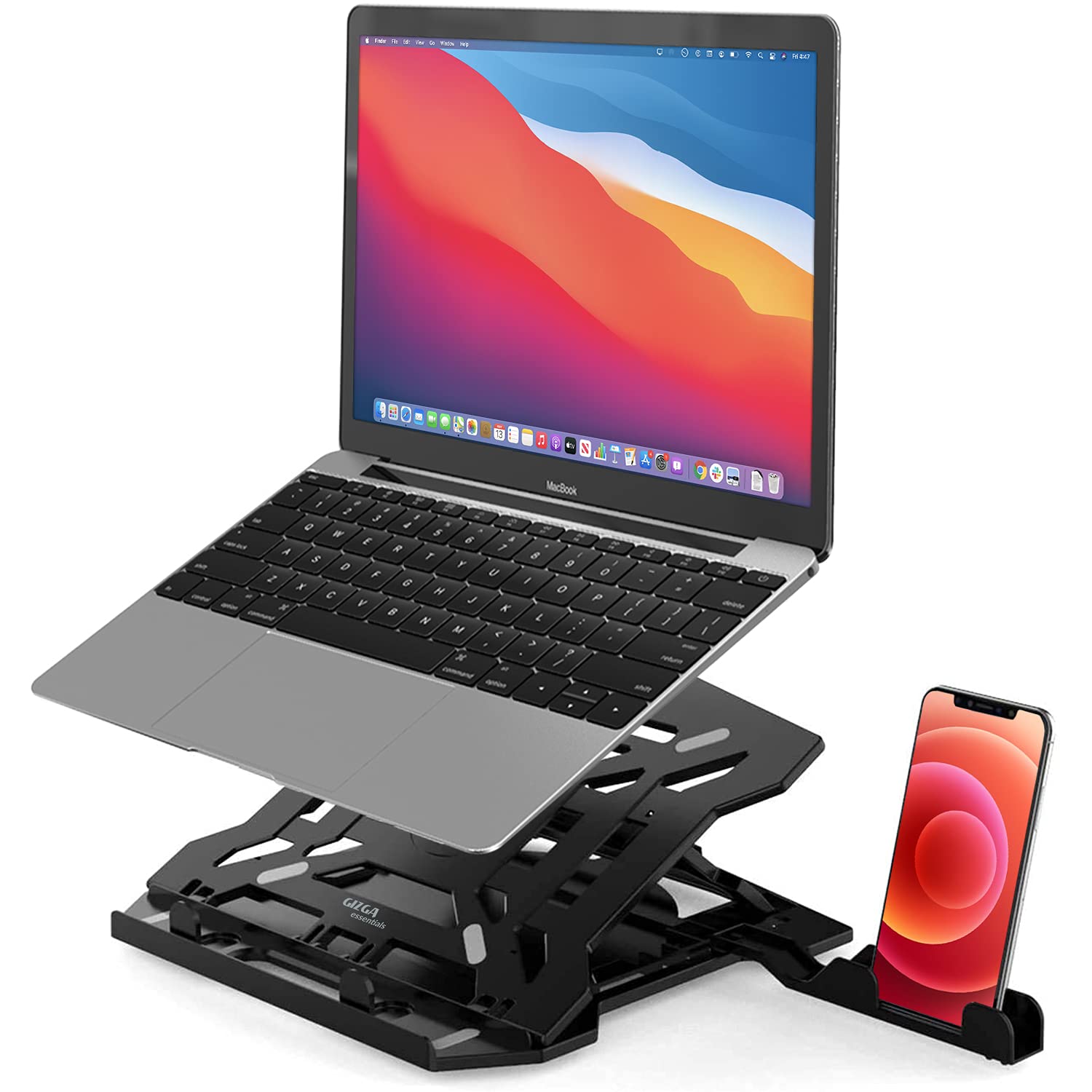 GIZGA Essentials Laptop Stand Riser for 12 to 15.6 Inch Laptop, MacBook, Tablet | Ergonomic Height/Angle Adjustable Stand with Phone Holder, Heat Dissipation, Anti-Slip Base, Portable Lightweight ABS