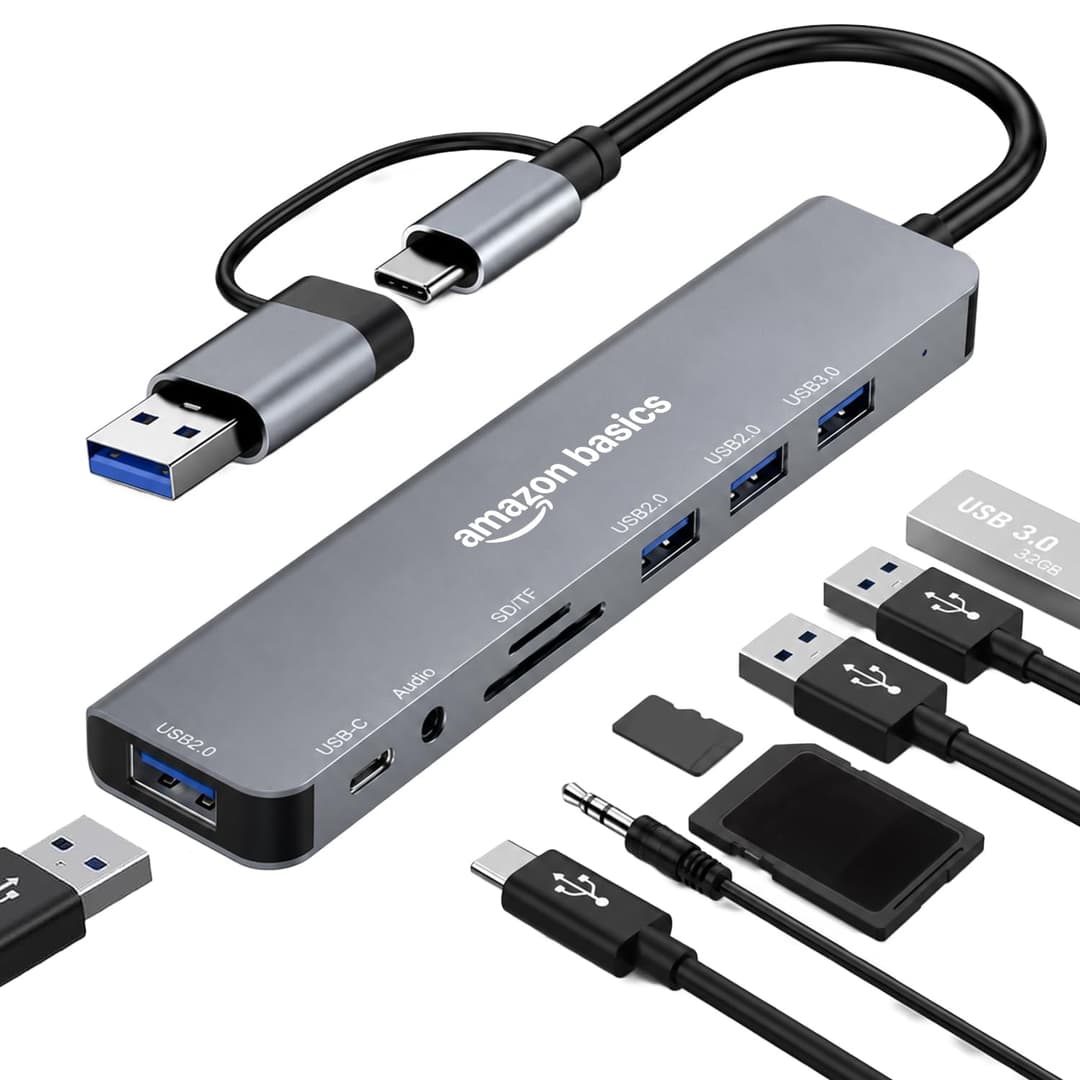 Amazon Basics 8-in-1 USB Hub with Dual Plug