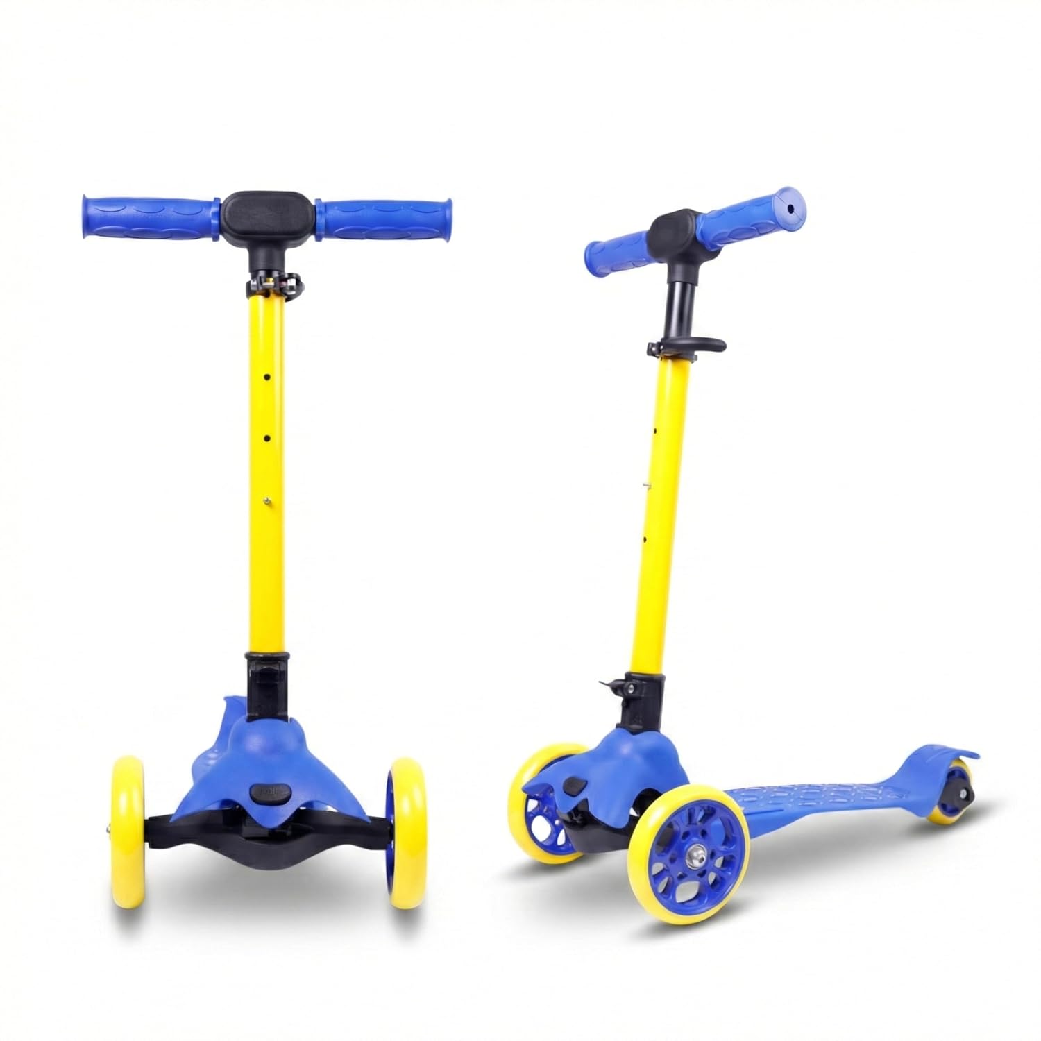 STREETJAM Komiks Kids Kick Scooter for 3–12 Years, Tilt & Turn Safety Lock (1st Time in India), BIS Approved, Lean-to-Steer, Wide Deck, Adjustable Height, Up to 35 kg Load (Blue with Golden Yellow)