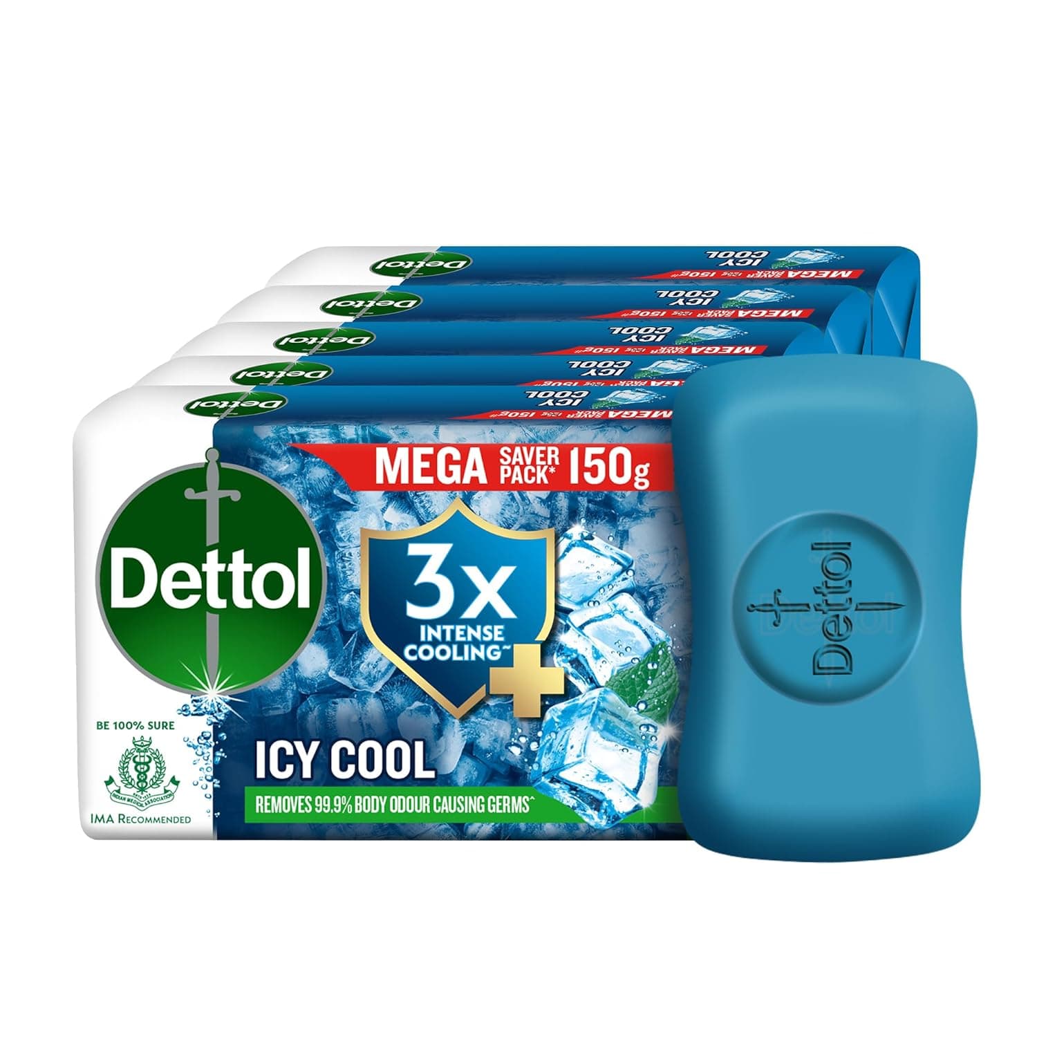 Dettol Icy Cool Bathing Soap Bar (150g, Pack of 5)