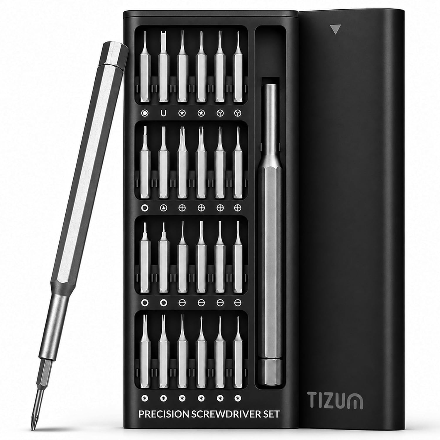 Tizum 24 in 1 Mini Precision Screwdriver Kit - Magnetic Bits, 360° Rotatable Handle, Pop-Up Case | Laptop, Phone, Watch Repair Tool