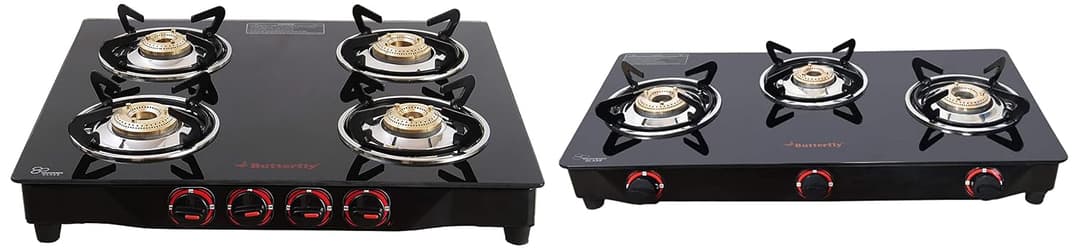 Butterfly Smart Glass 3 and 4 Burner Gas Stove Combo