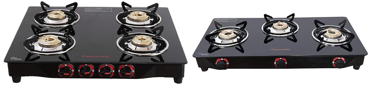 Butterfly Smart Glass 3 and 4 Burner Gas Stove Combo