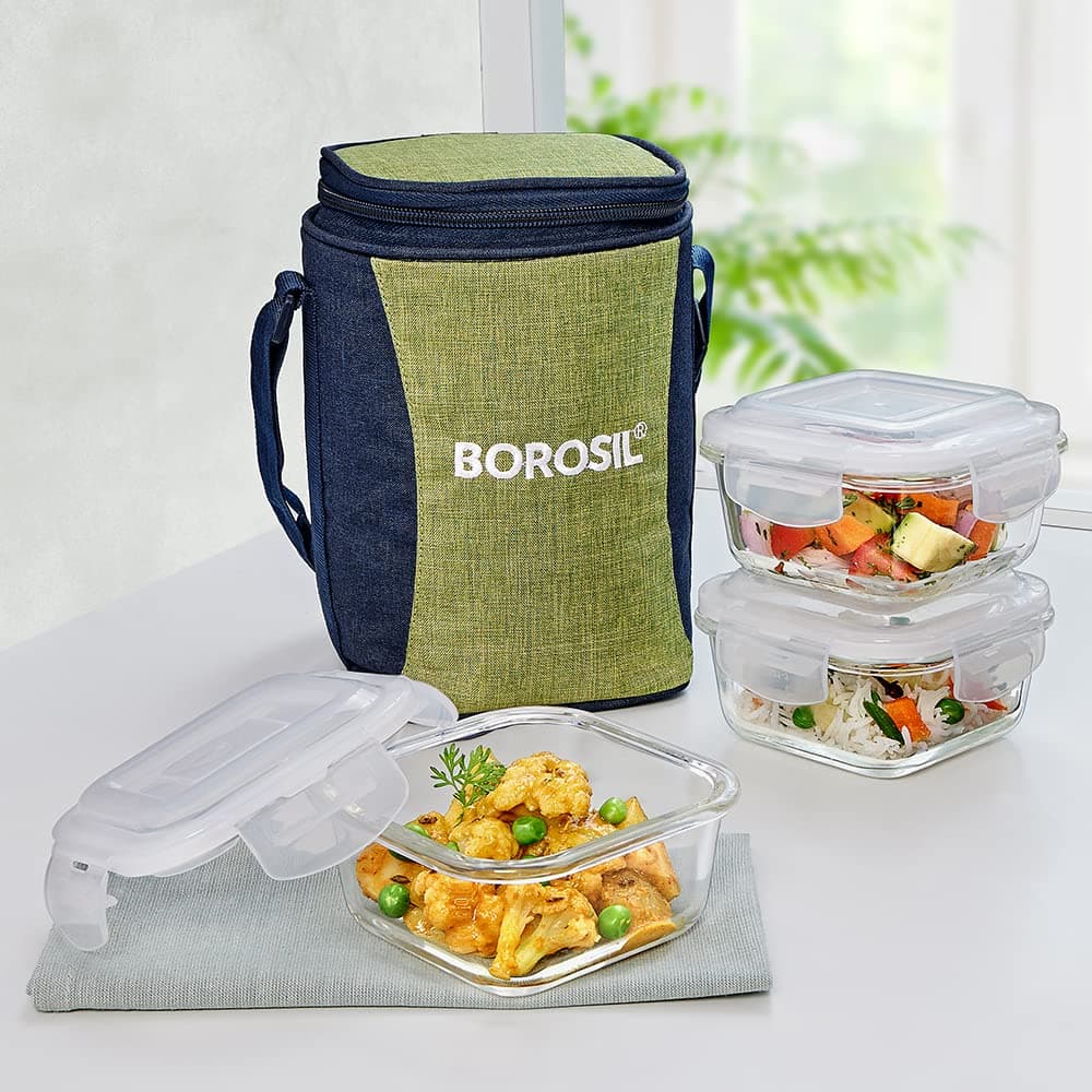 Borosil Ace Borosilicate Glass Lunch Box (320ml x 3)