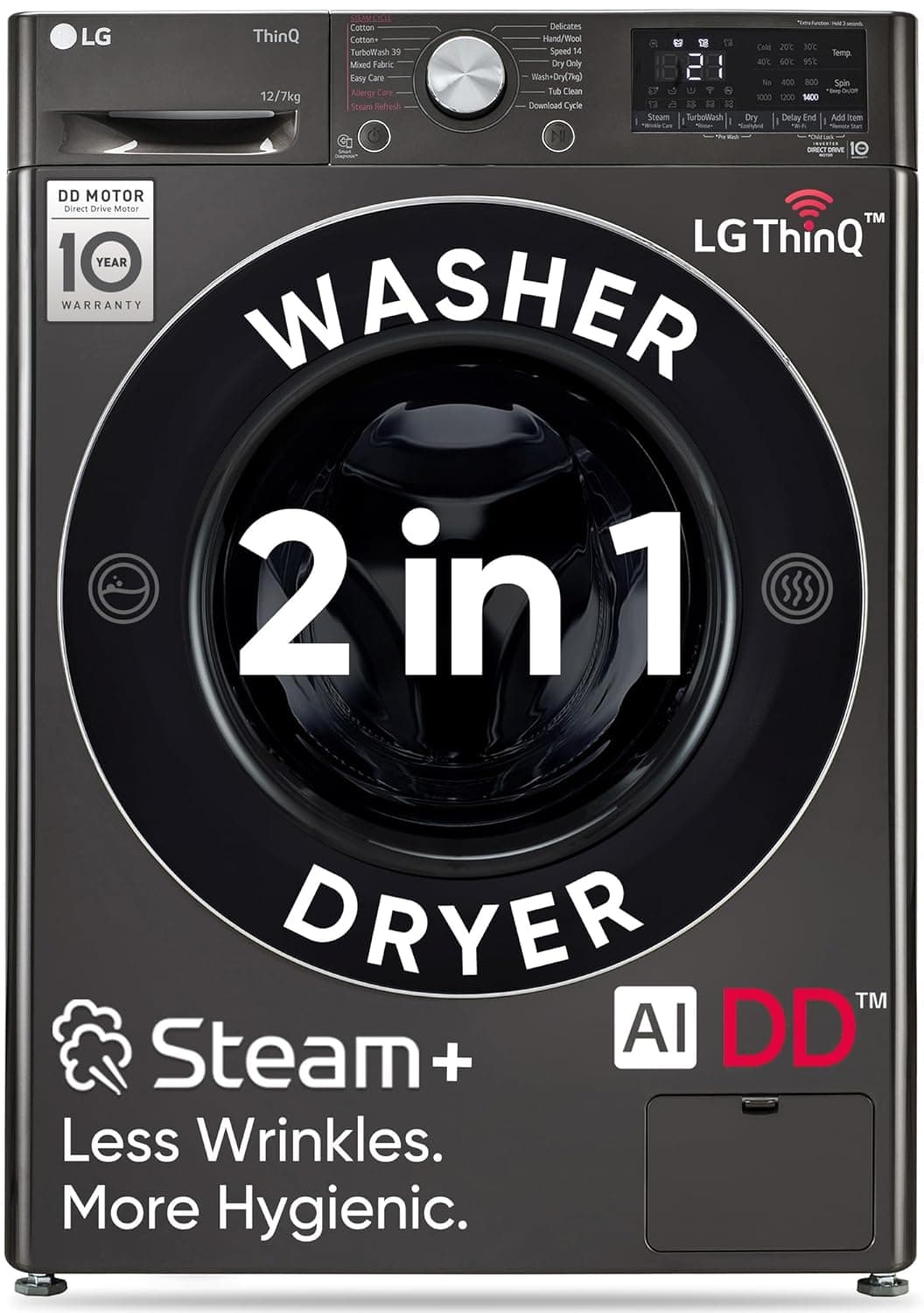 LG 12 Kg/7 Kg AI Direct Drive Front Load Washer Dryer (FHD1207STB)
