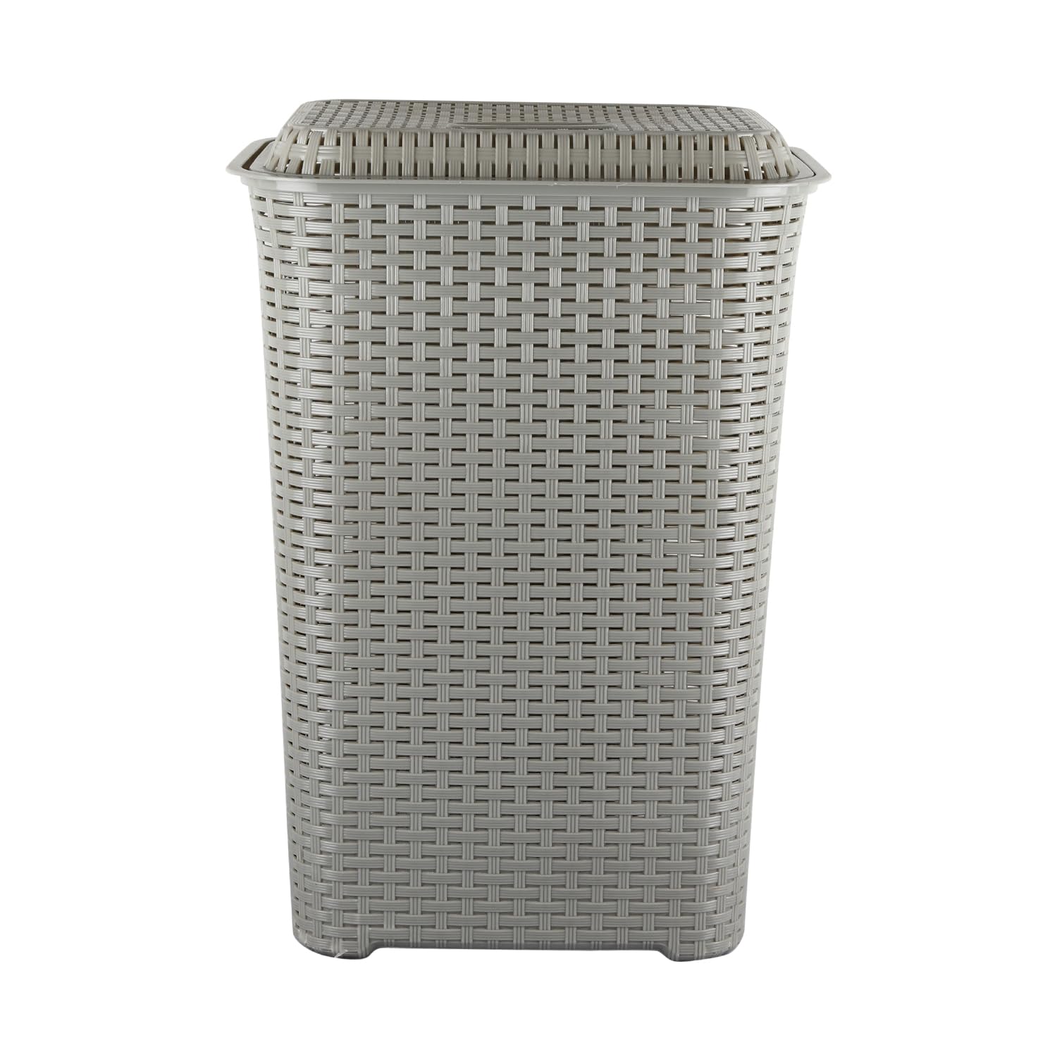 Cello Eliza Laundry Basket with Lid (50 L) | Lightweight, Portable Plastic Storage Organizer for Clothes, Toys, Books | Multipurpose Hamper Bin | Light Grey