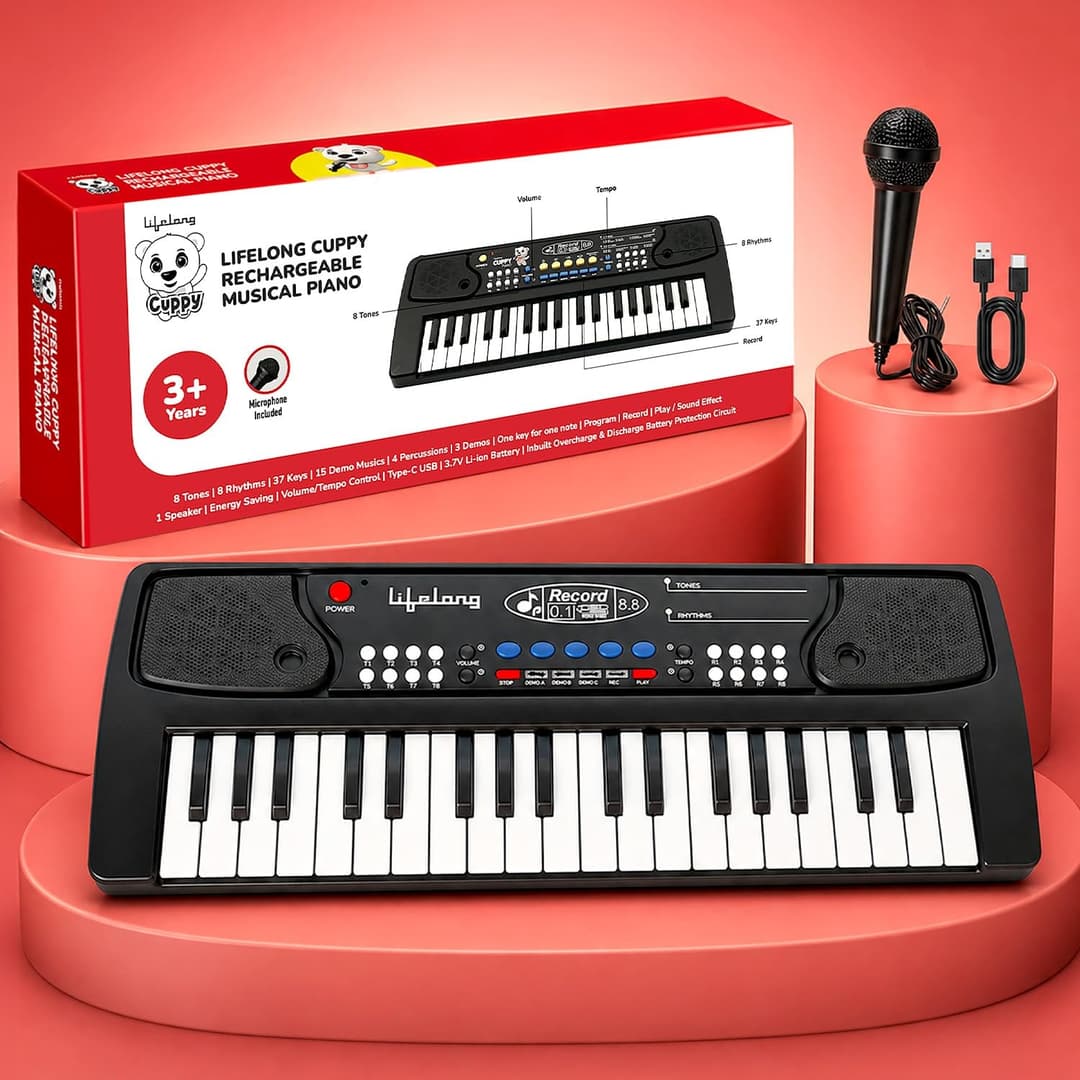 Lifelong 37 Keys Rechargeable Piano Keyboard with Mic (LLCKMP03)