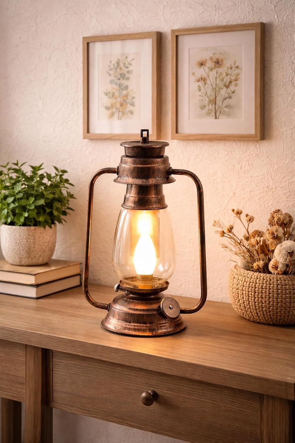 Tu Casa Transparent Glass Shade With Copper Metal-Iron Base Table Lantern Lamp | Elegant Bedside & Desk Lamp For Bedroom, Living Room, Office, Home Décor & Gifting (Height-12.5 Inch/No Blub Included)