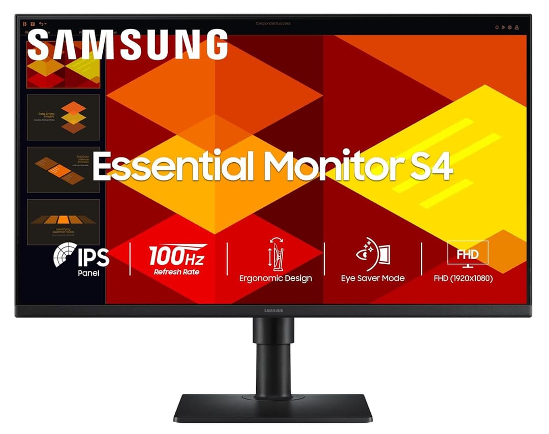 Samsung Essential Series S4 Flat Monitor 27 Inch (68.6 cm) FHD (1,920 x 1,080 Resolution), 100 Hz, IPS Panel, 5ms(GTG), Display Port, HDMI, USB Hub, USB-B Upstream Port, HAS (LS27D400GAWXXL, Black)