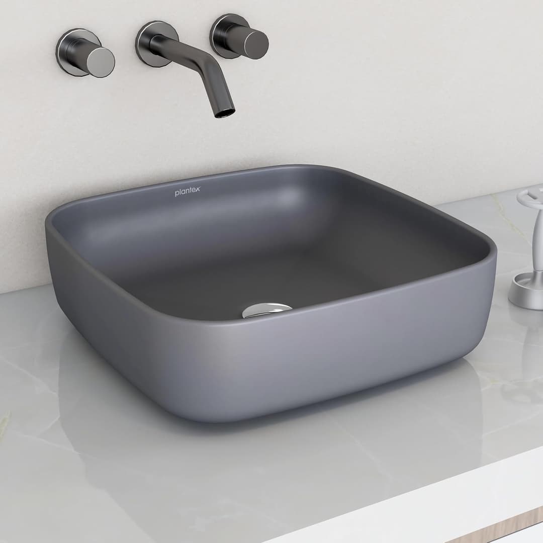 Plantex Ceramic Square Countertop Wash Basin 16 x 16 x 5 Inch