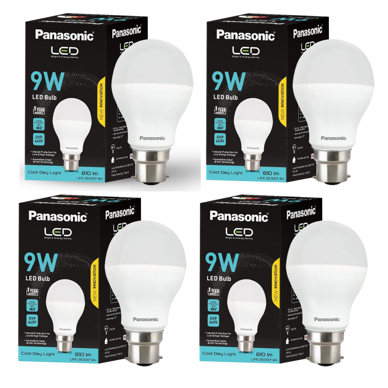 Panasonic Dura Saver 9W Bulb, B22 LED Bulb Base For Home & Office, 1 Year Warranty, Energy Efficiet, 6500K Cool Daylight (Pack of 4)