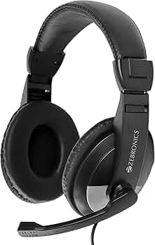 ZEBRONICS Zeb-200HM Wired On Ear Headphone with Mic, Dual 3.5mm Connectors, Adjustable Headband for PC Computers/Laptop (Black)