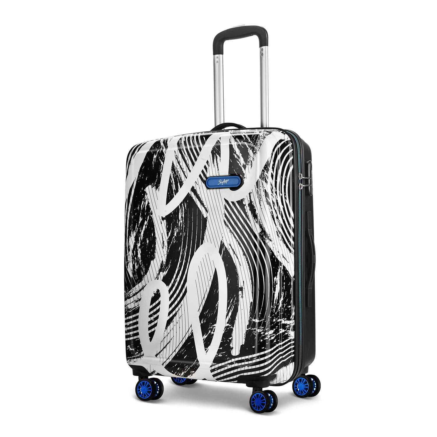 Skybags Stroke Printed Large Size Hard Case Trolley Bag, Black-White