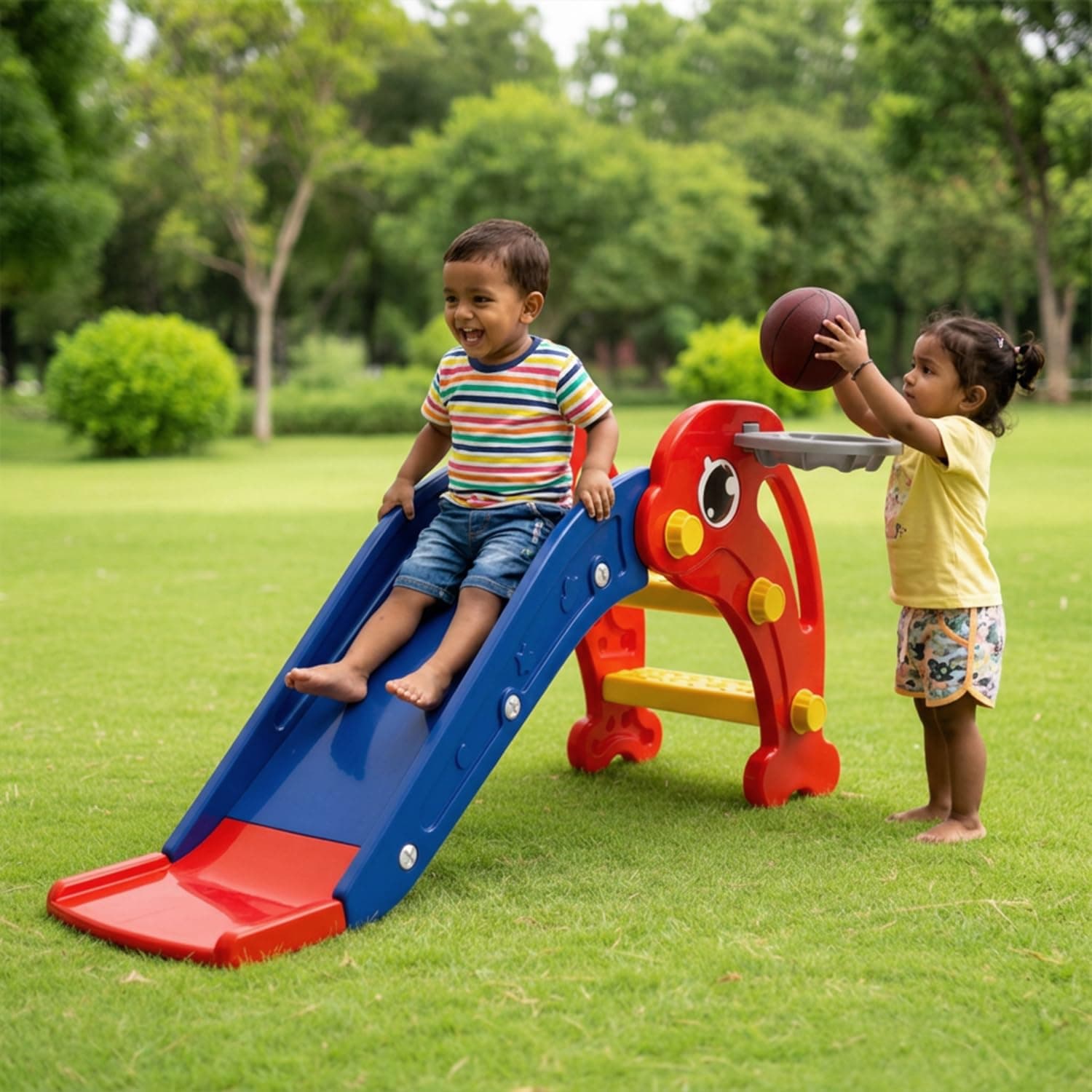 Amazon Brand - Solimo Dolphin Toddler Slide with Basketball Hoop