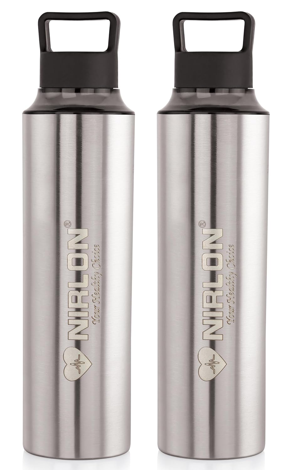 NIRLON Eco Pure Single Wall Stainless Steel Water Bottle, Water Bottles For Fridge Pack of 2|Leak Proof|Office|Gym Bottle|Home|Kitchen|Hiking|Treking Bottle|Travel Bottle [Black Color|900ml]