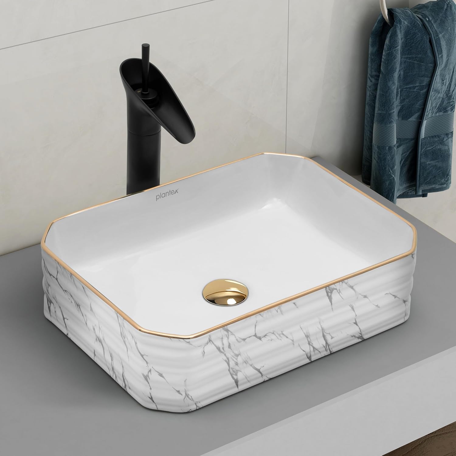 Plantex Table Top Wash Basin For Bathroom/Designer Ceramic Basin/Countertop Vessel Sink Basin - Indo-European Collection (18 x 13 x 5 Inch)