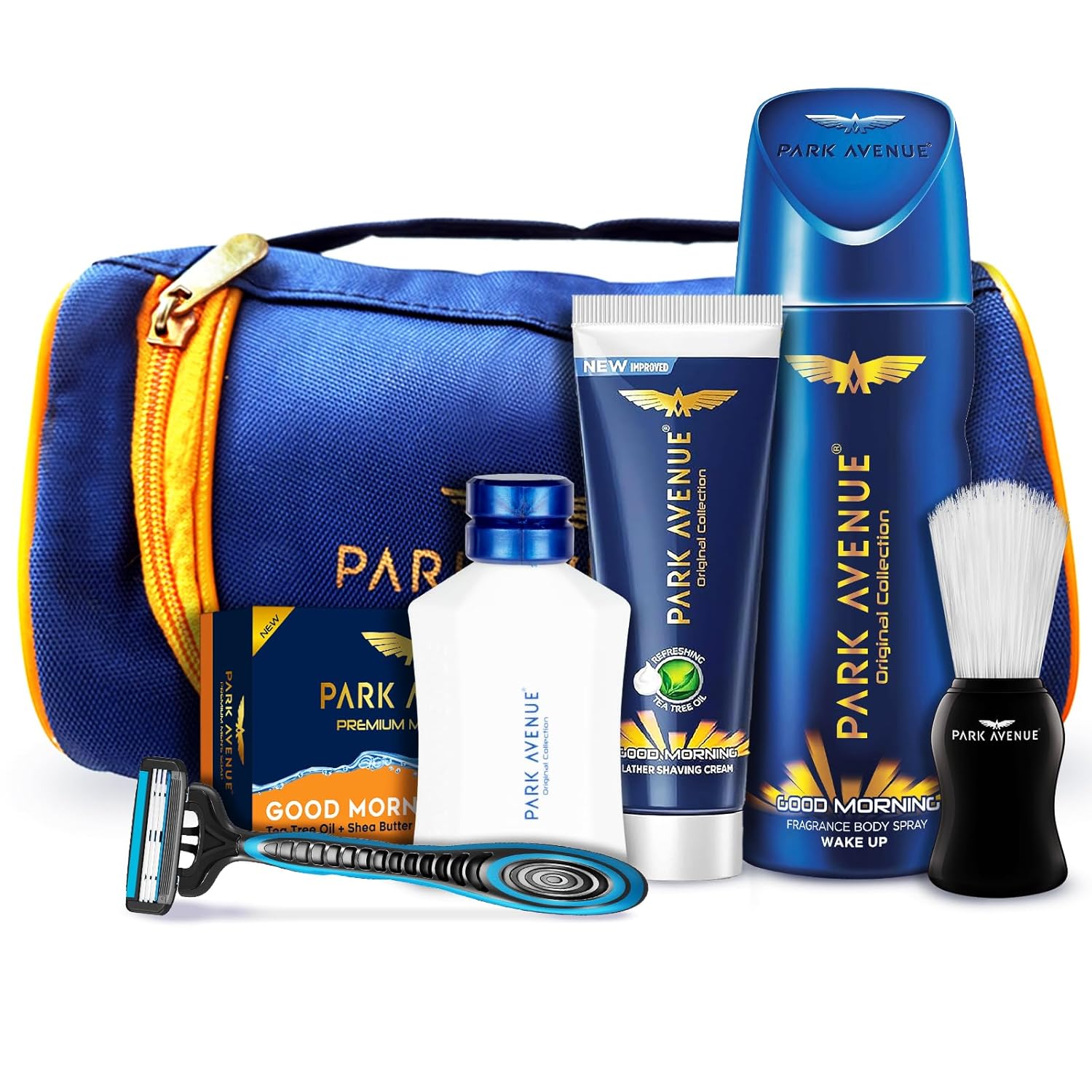 Park Avenue Good Morning Grooming Collection 7 in-1 Combo Grooming Kit for Men | Gift Set for Men | Father’s Day Gift for Dad | Shaving Kit for Men | Shaving Foam | After Shave | Gift Hamper for Men, Husband, Boyfriend | Free Travel Pouch Inside