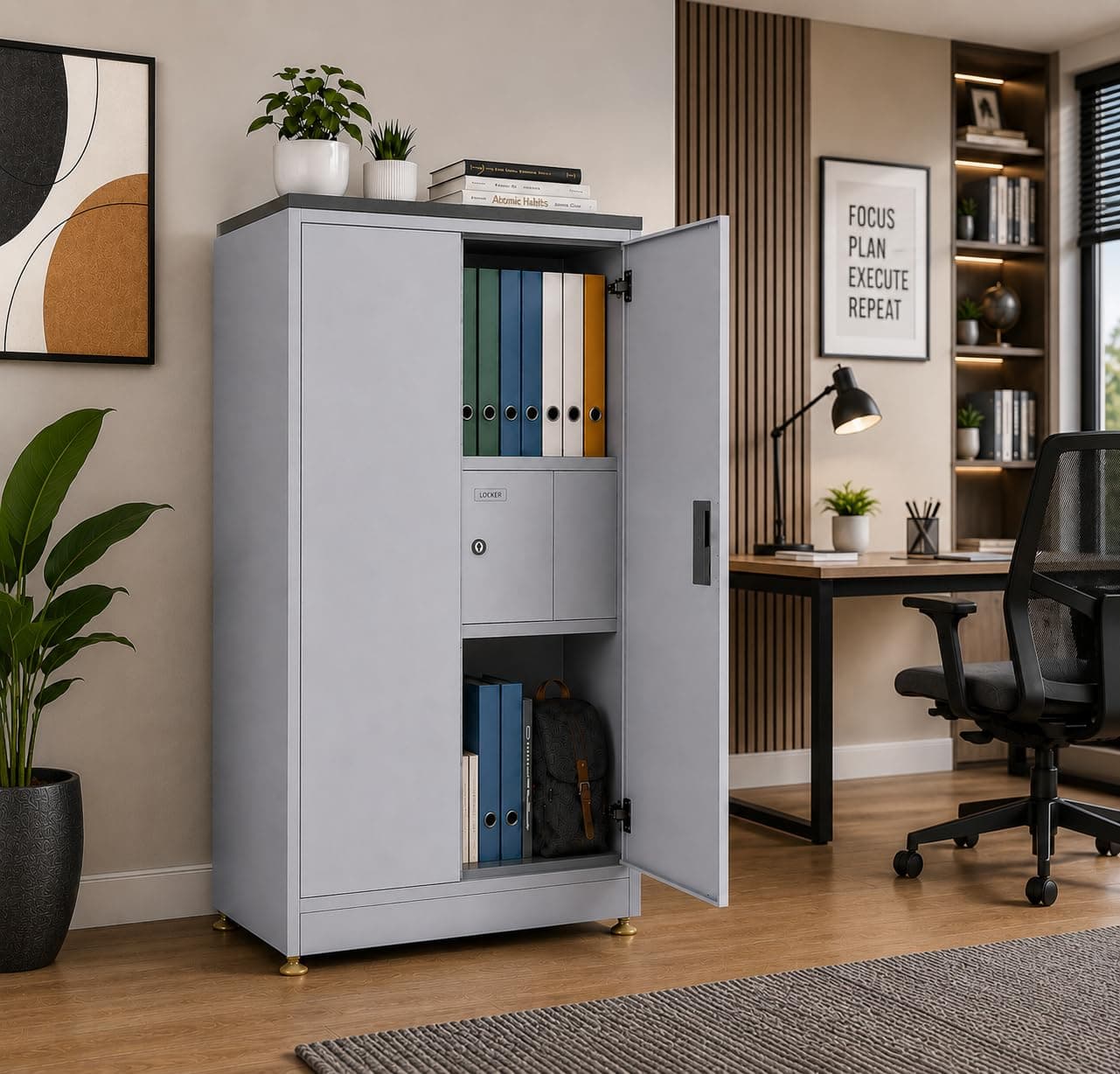 Amazon Brand - Solimo 2 Door Steel Almirah with Locker