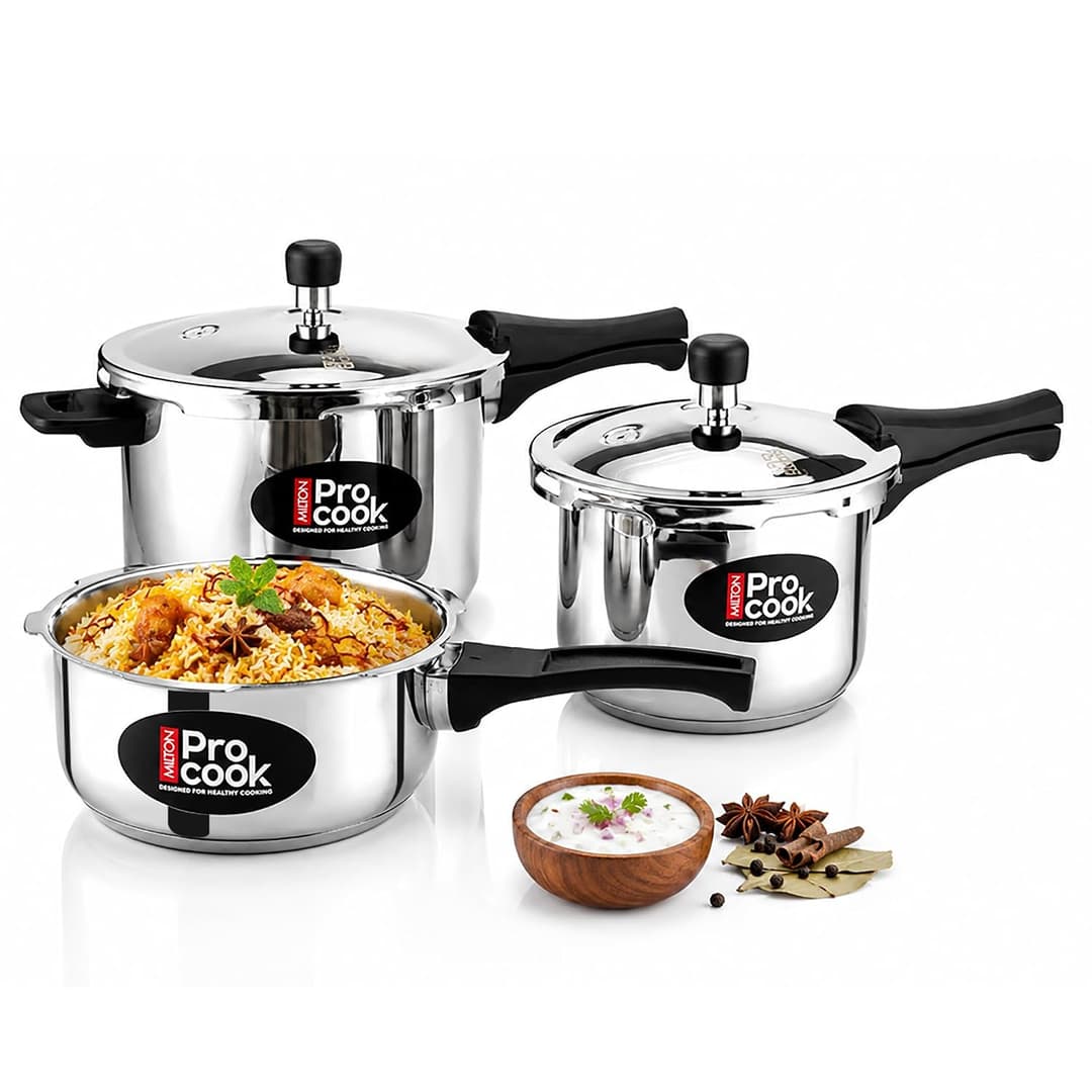 Milton Pro Cook Stainless Steel Pressure Cooker Combo Set (2L, 3L, 5L)