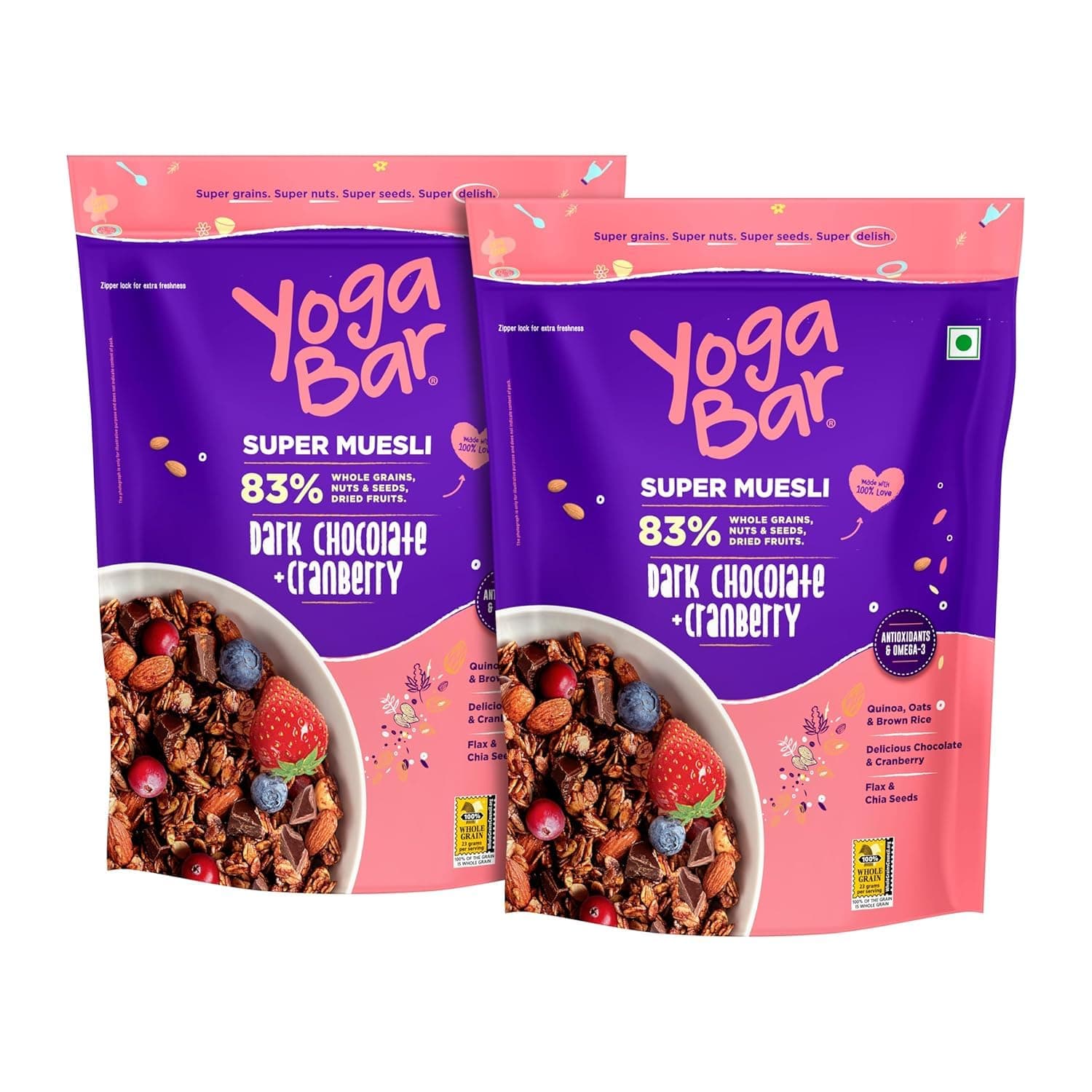 Yogabar Dark Chocolate Cranberry Muesli 900g (450g x 2)