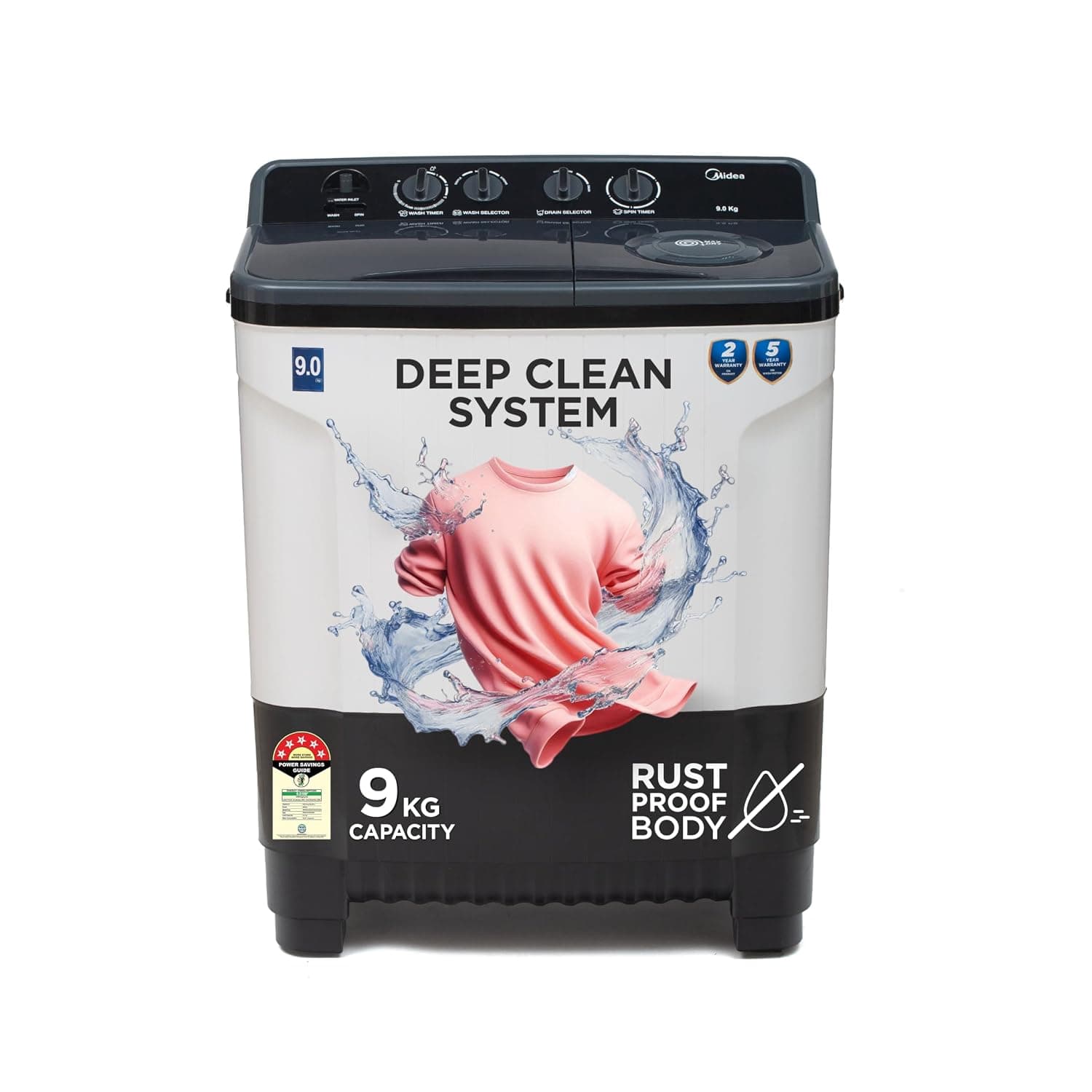 Midea 9 Kg 5 Star Semi Automatic Washing Machine MWMSA090SAPPG