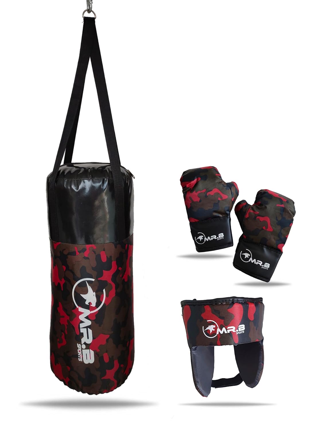 Kids Boxing Kit Set, Filled Punching Bag, Gloves and Headgear, Age 2-9 & 7-13 Years (Red Army, Age 7-13 Years)