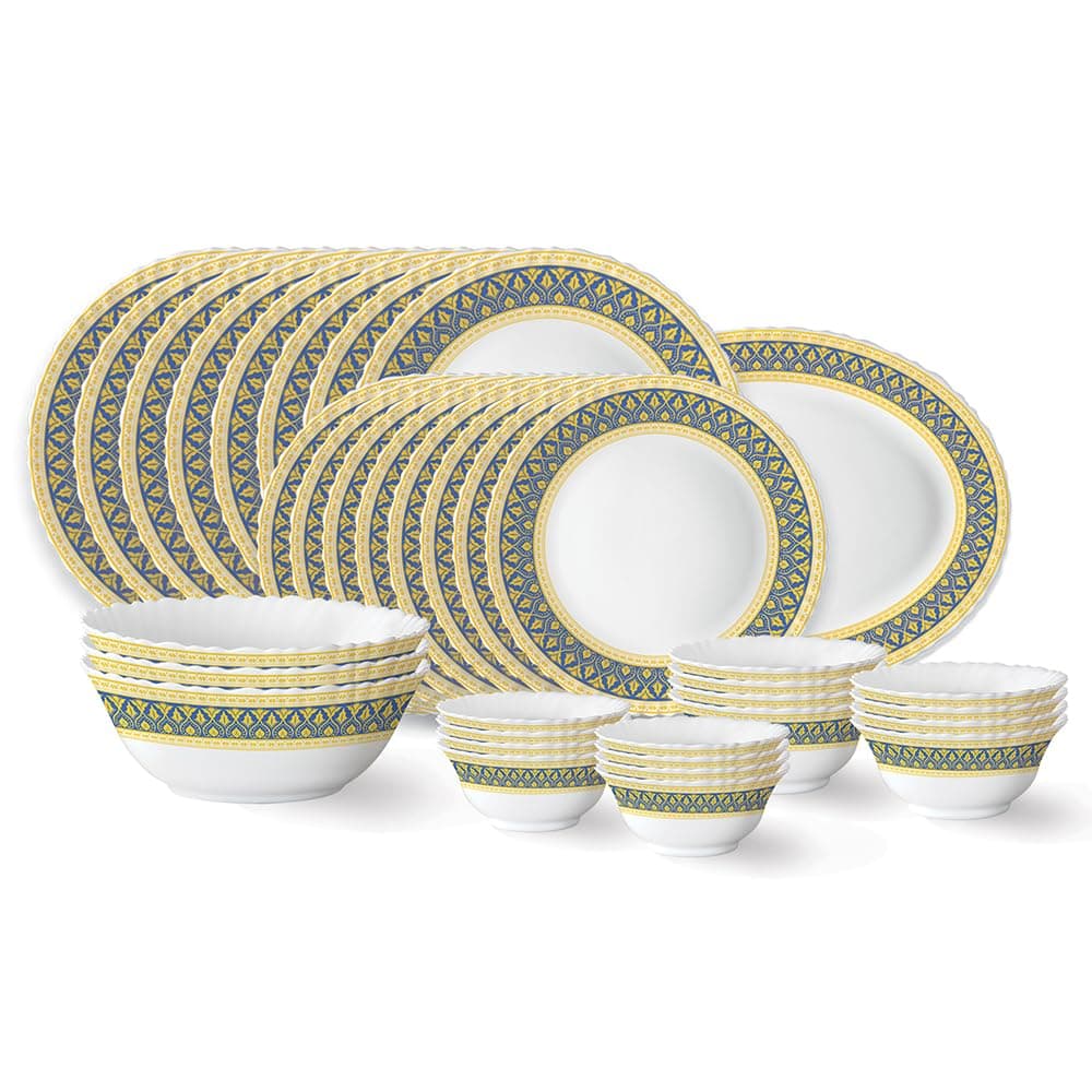 Larah by Borosil Regal Fluted 36 Pieces Opalware Dinner Set
