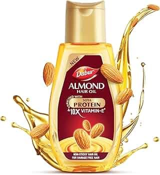 Dabur Almond Hair Oil - 500ml | Provides Damage Protection | Non Sticky Formula | For Soft & Shiny Hair | With Almonds, Keratin Protein, Soya Protein & 10X Vitamin E