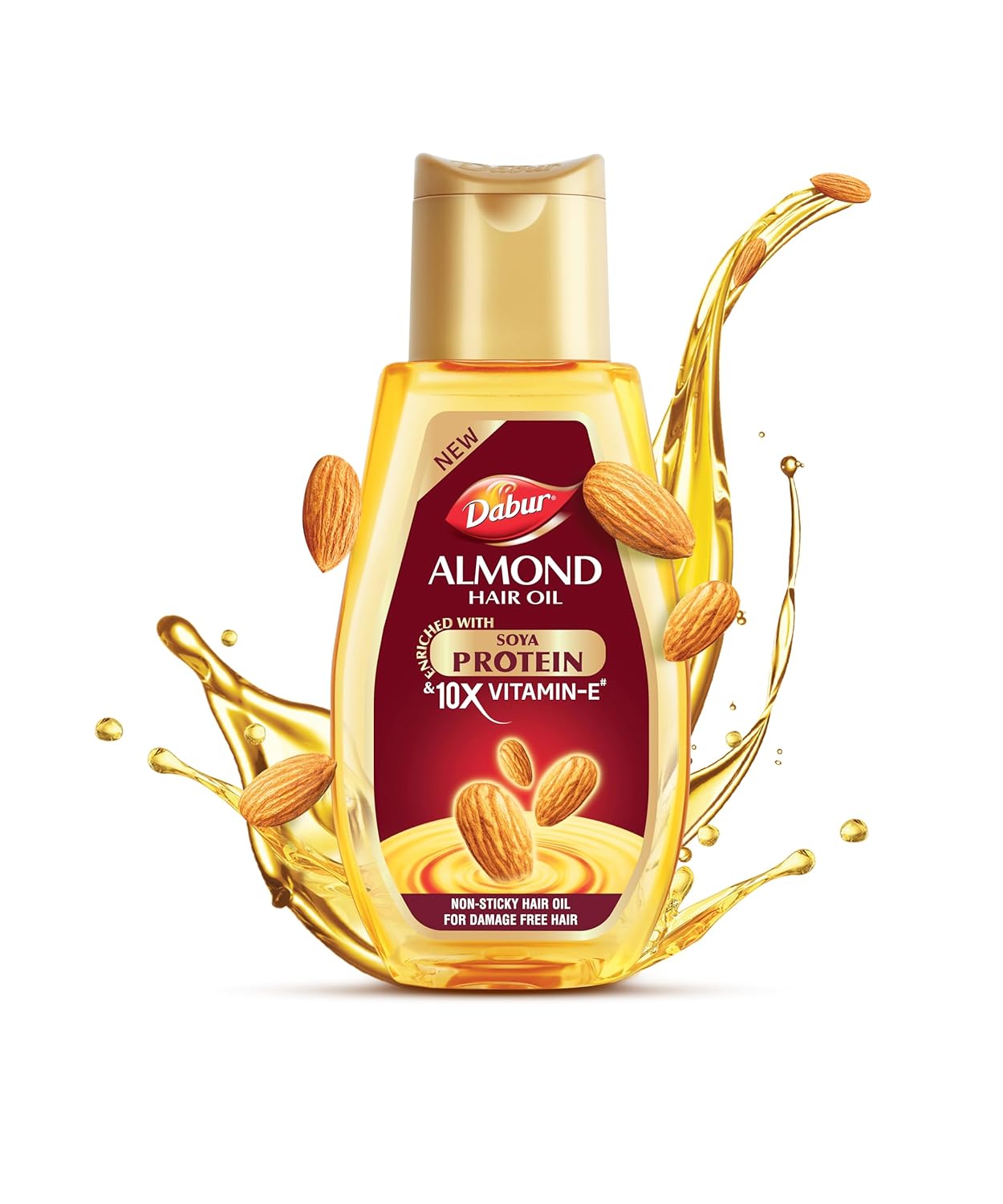 Dabur Almond Hair Oil - 500ml | Provides Damage Protection | Non Sticky Formula | For Soft & Shiny Hair | With Almonds, Keratin Protein, Soya Protein & 10X Vitamin E