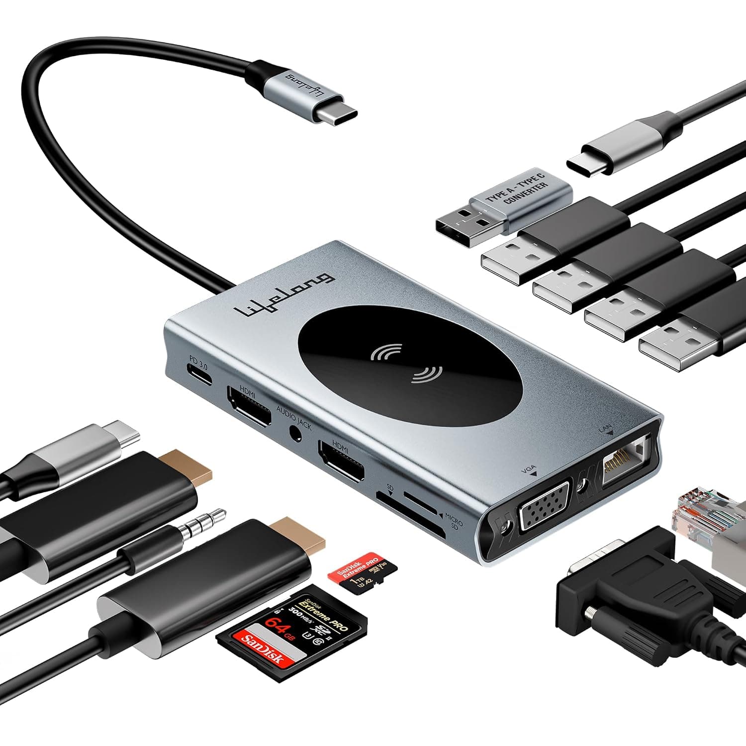 Lifelong Electronics 14-in-1 Type C Hub Docking Station
