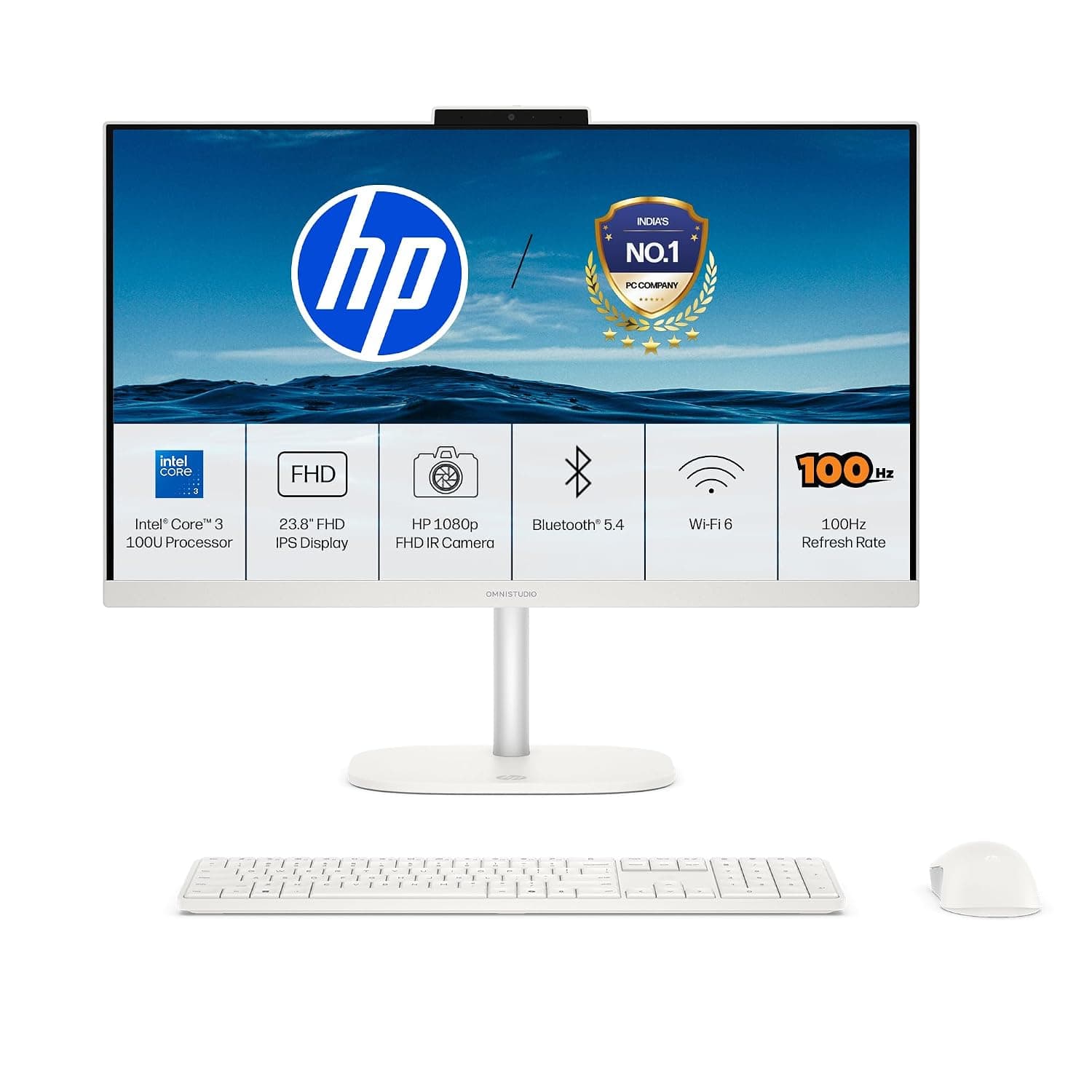 HP OmniStudio 23.8" All-in-One PC (Core 3 100U, 8GB, 512GB SSD)