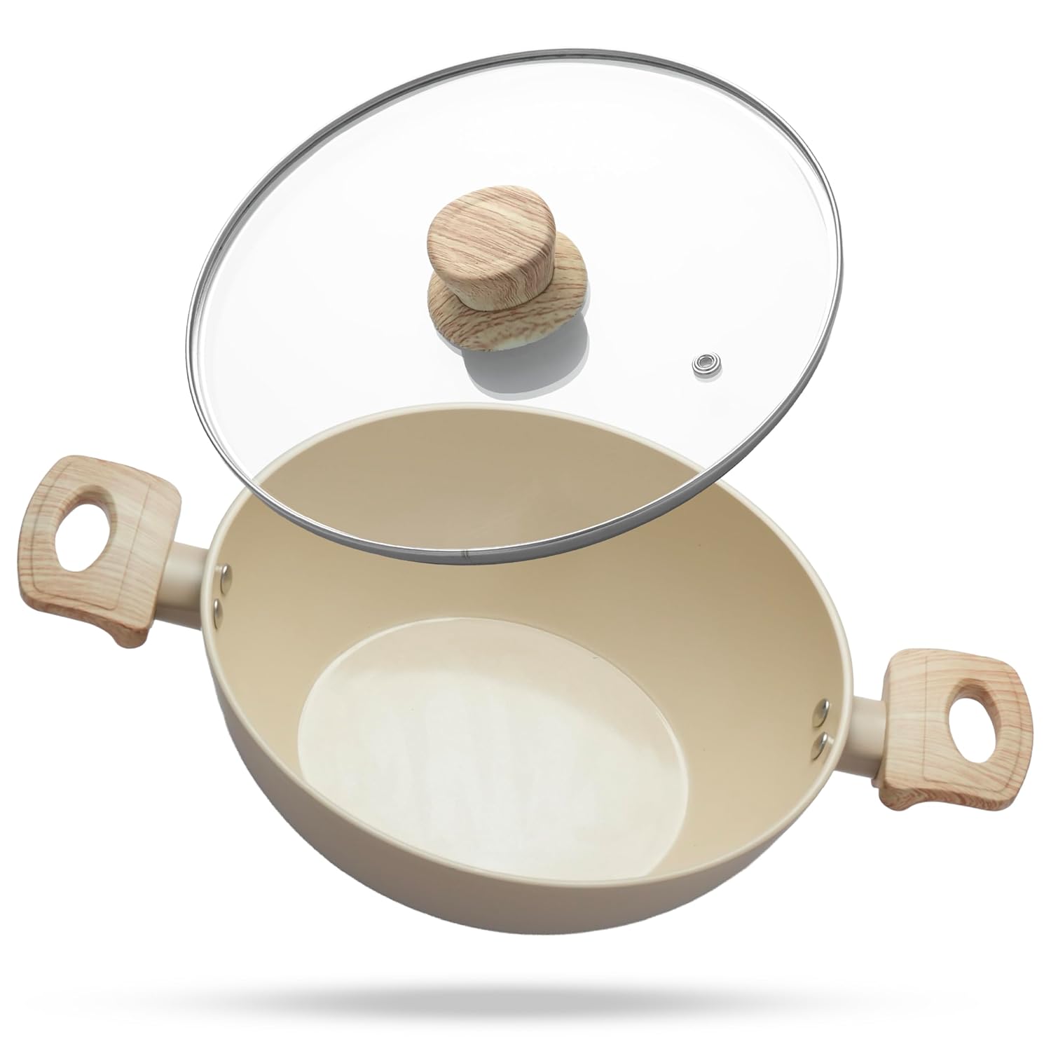 Lifelong Forged Kadhai 24cm Glass Lid | 2.5L, 1.3Kg | Ceramic Coated | Gas & Induction Compatible | Even Heat Distribution,Teflon Free, Non-Stick, & Durable | Perfect for Cooking, Searing & Stewing