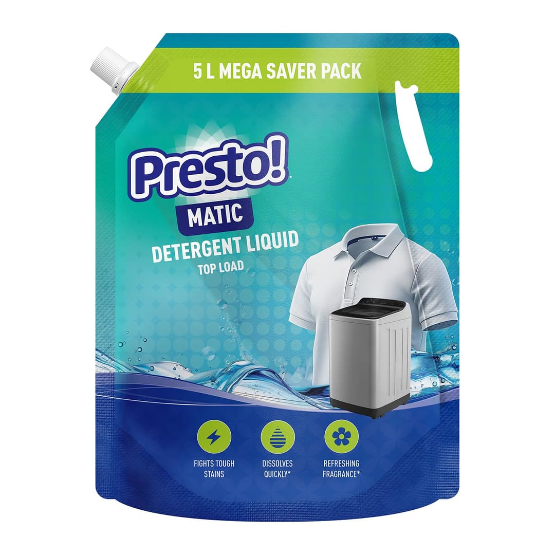 Amazon Brand - Presto! Matic Top Load Liquid Detergent Refill Pack 5L | Floral Scent | Intense Cleaning for Top Load Washing Machines