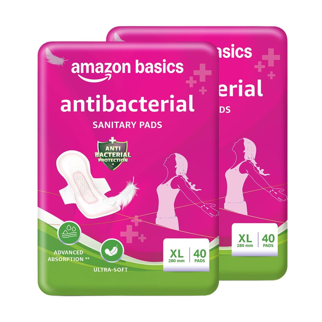 Amazon Basics Anti-Bacterial Sanitary Pads XL (80 Count)