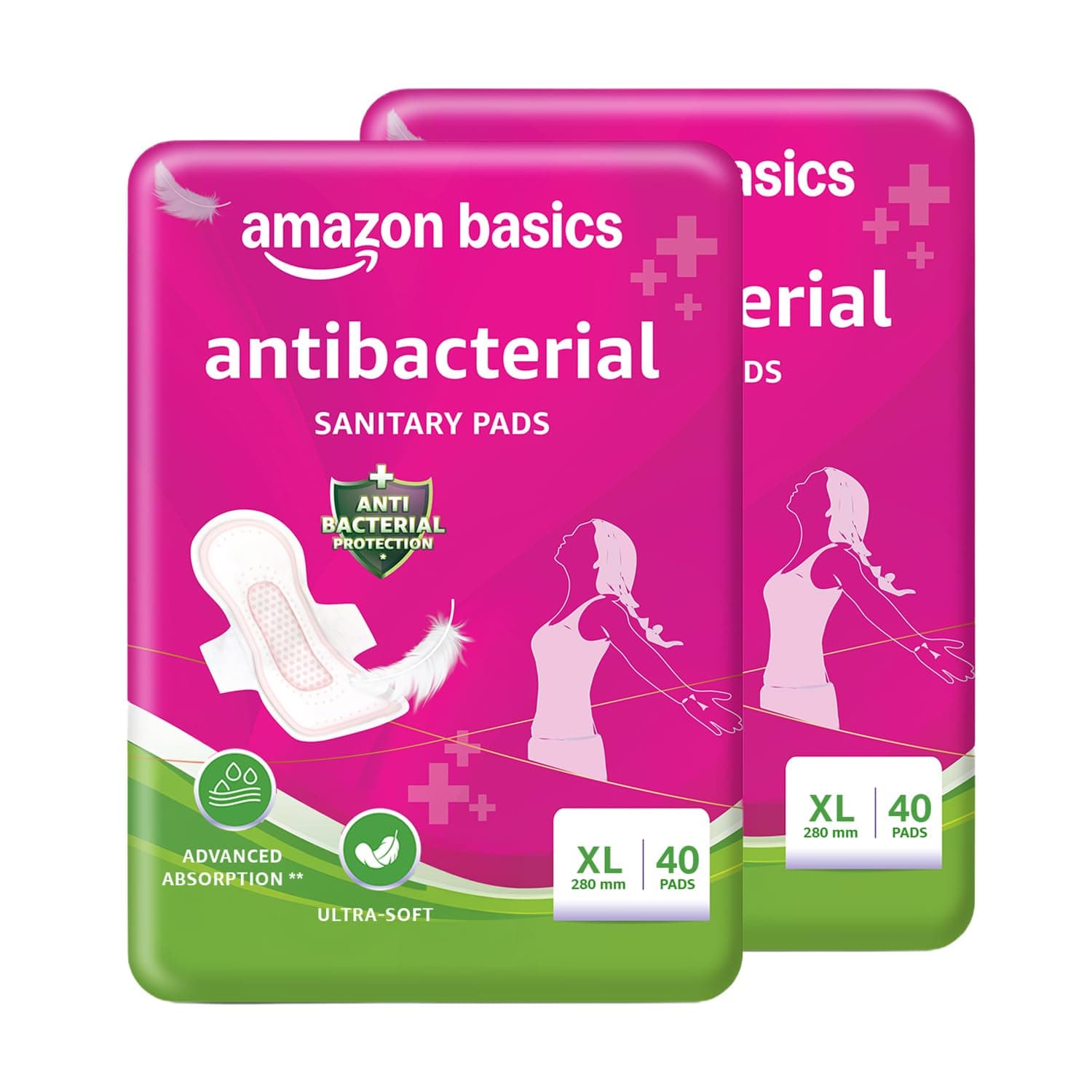 Amazon Basics Anti-Bacterial Sanitary Pads XL (80 Count)
