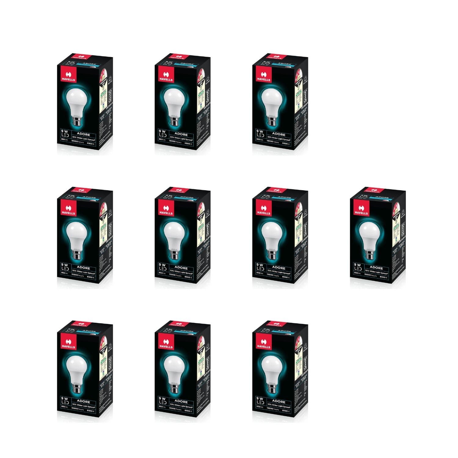 Havells 9W LED B22 Bulb | Cool Day Light | Upto 4KV Surge Protection | High Voltage Protection | Eco Friendly | Energy Efficient | Premium and Beautiful Lighting for Home and Office | Made in India | Pack of 10