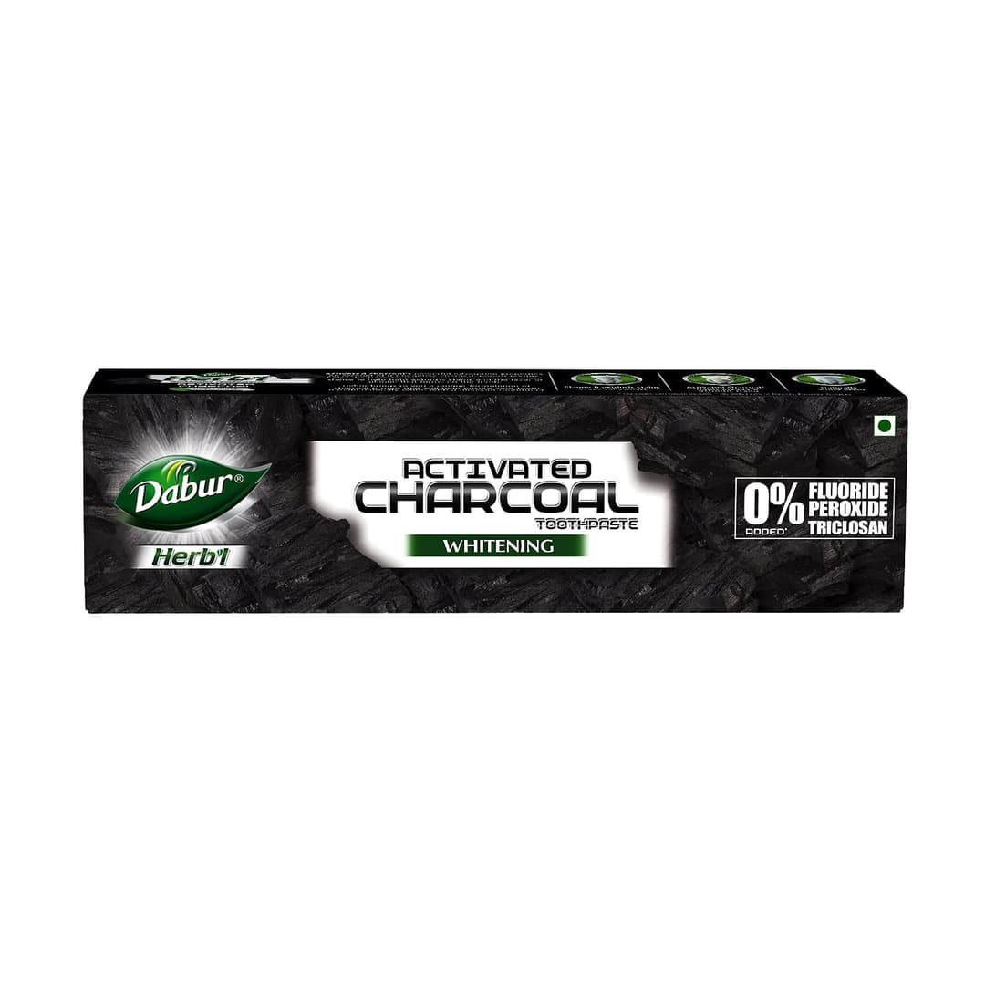 DABUR Herb'L Activated Charcoal Toothpaste 120gm (Pack of 1)|Whitening Black Gel Toothpaste|Fluoride Free|Fights Plaque & Extrinsic Stains|With Power of Mint|Cool & Refreshing Mouth Experience