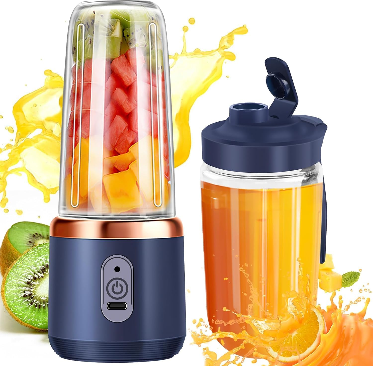 Qlect Portable Blender for Smoothies & Juices | 400ML Compact Jar for Soft Fruits | 40W Motor Crushes Ice | Auto-Stop After 40s | 1500mAh Rechargeable Juicer with Built-in Jar