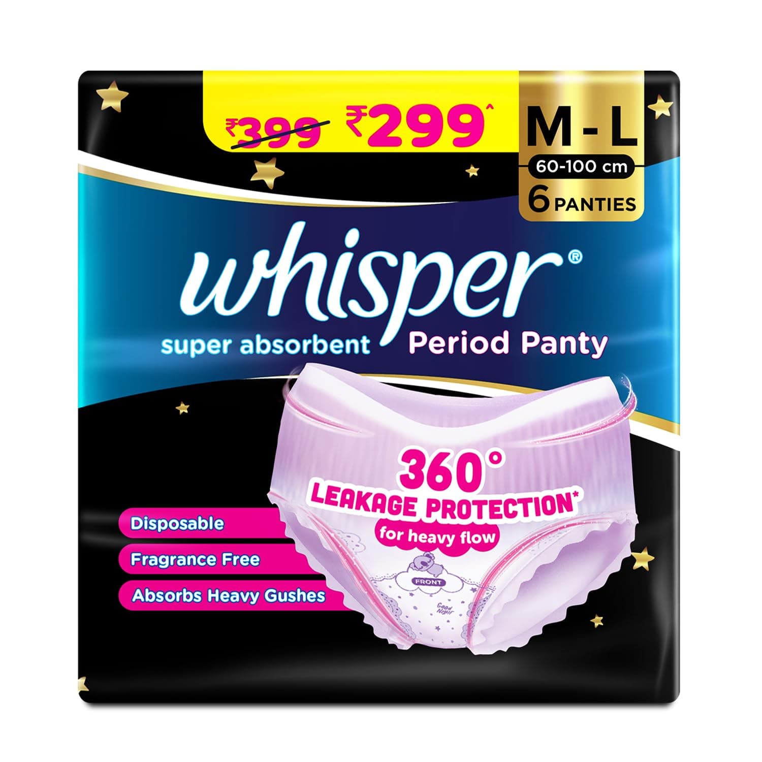 Whisper Super Absorbent Period Panty (6 M-L Pants)