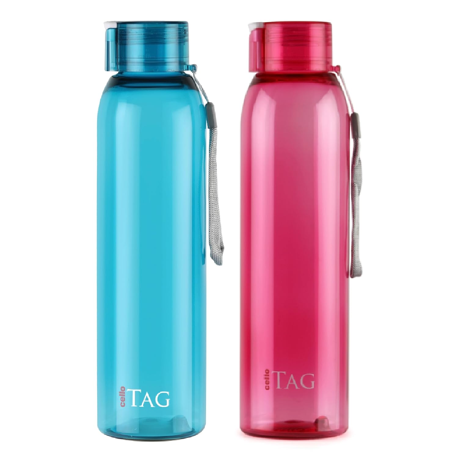 CELLO My Tag PET Water Bottle | 100% food grade | Leak proof and Break proof | Wide Mouth & Leakproof | Break proof & Food Grade Pet Bottle | 1000ml | Set of 2, Assorted