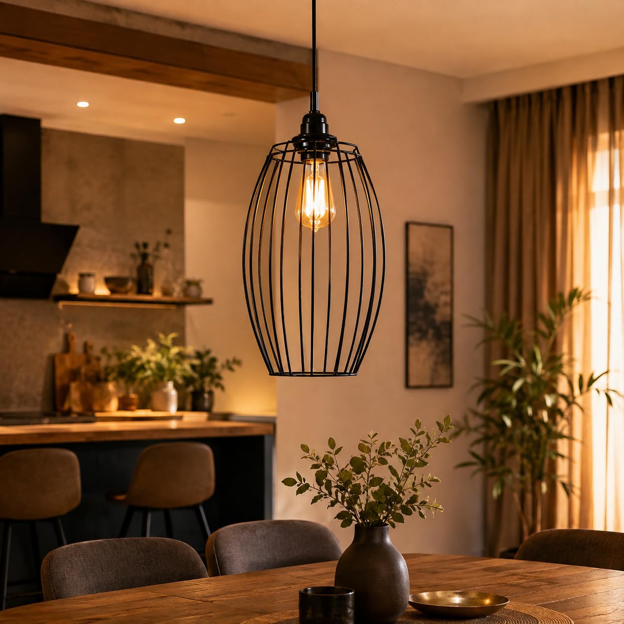 Tu Casa HG-25 Metal Wire pendent Light Iron Holder Type e-27 Size 12x8x32"-(Corded Electric,Bulb not Included)