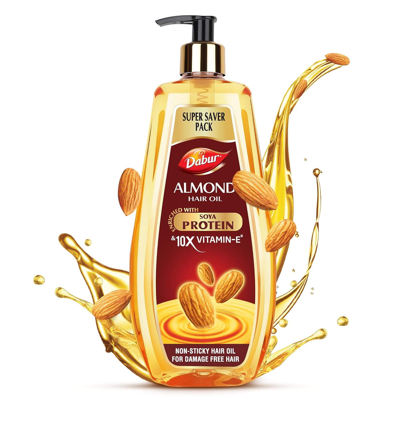 Dabur Almond Hair Oil - 650 ml|Provides Damage Protection|Non Sticky Formula|For Hair Fall control & Shiny Hair|Light Hair Oil with Almonds, Keratin Protein, Soya Protein & 10X Vitamin E (Pack of 1)