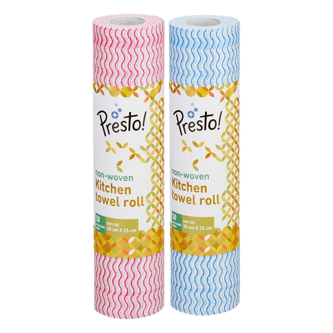 Presto! Non-Woven Kitchen Towel Roll (Pack of 2, 50 Pulls Each)