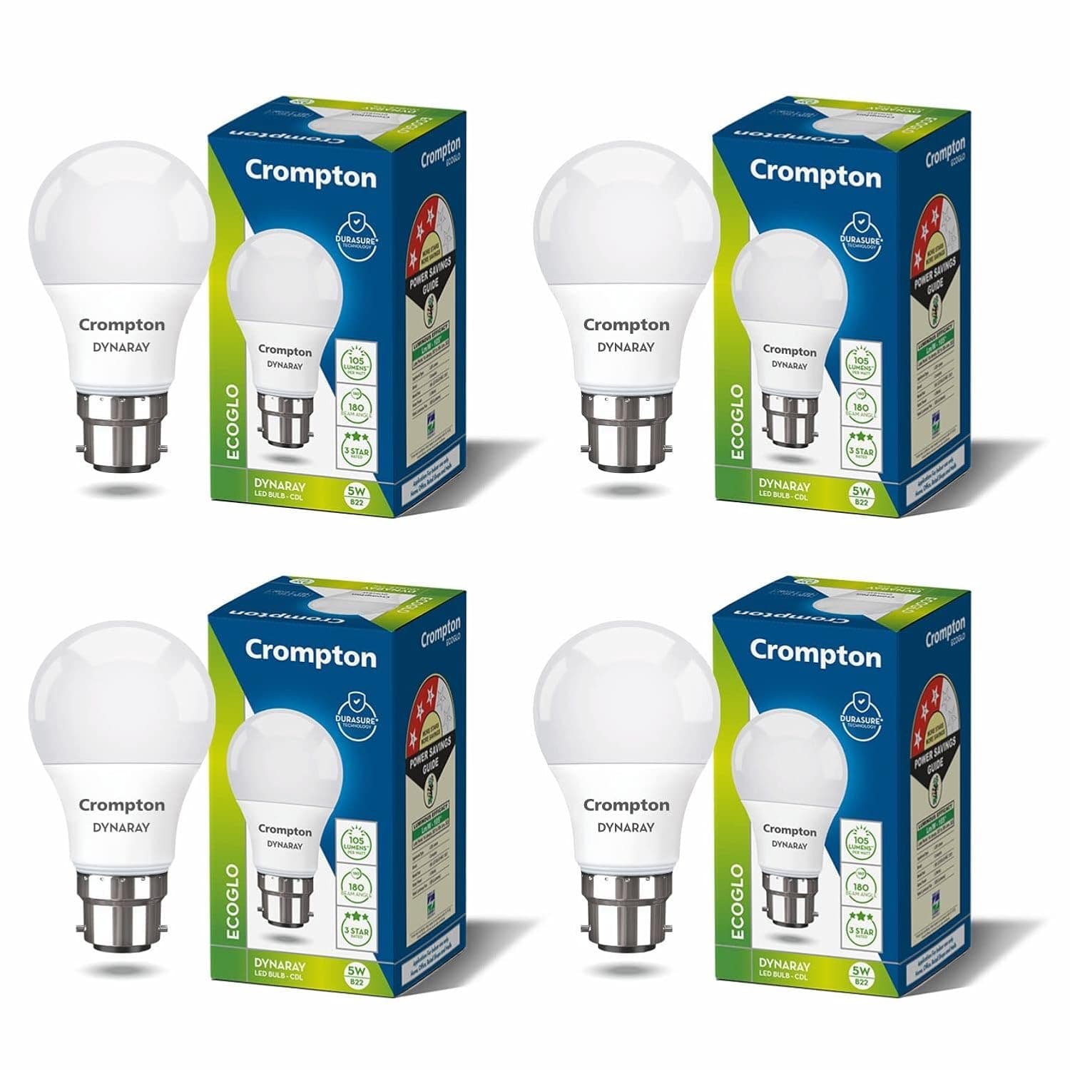 Crompton Dyna Ray 5W B22 LED Bulb Pack of 4