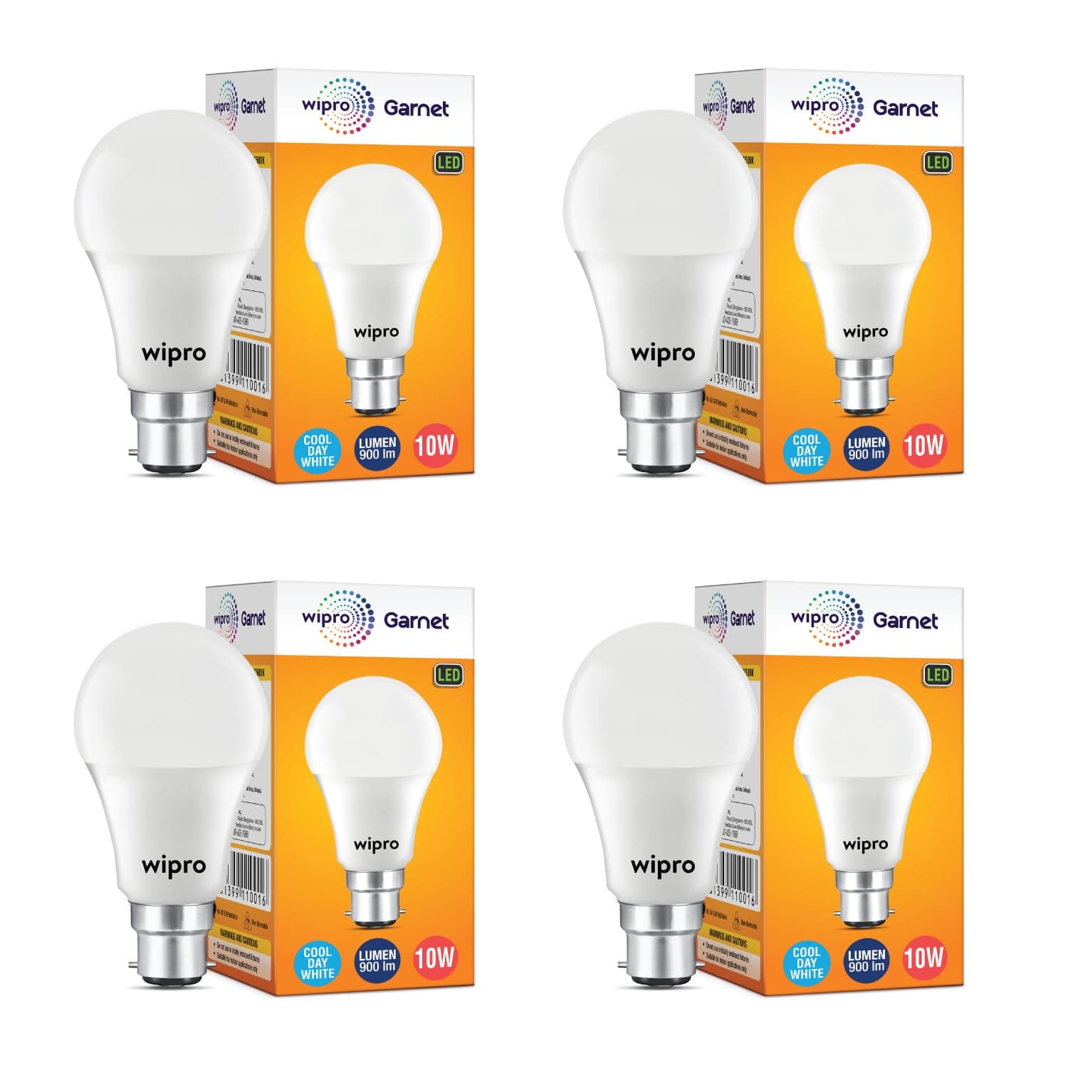 Wipro Garnet B22D 10W LED Bulb Pack of 4