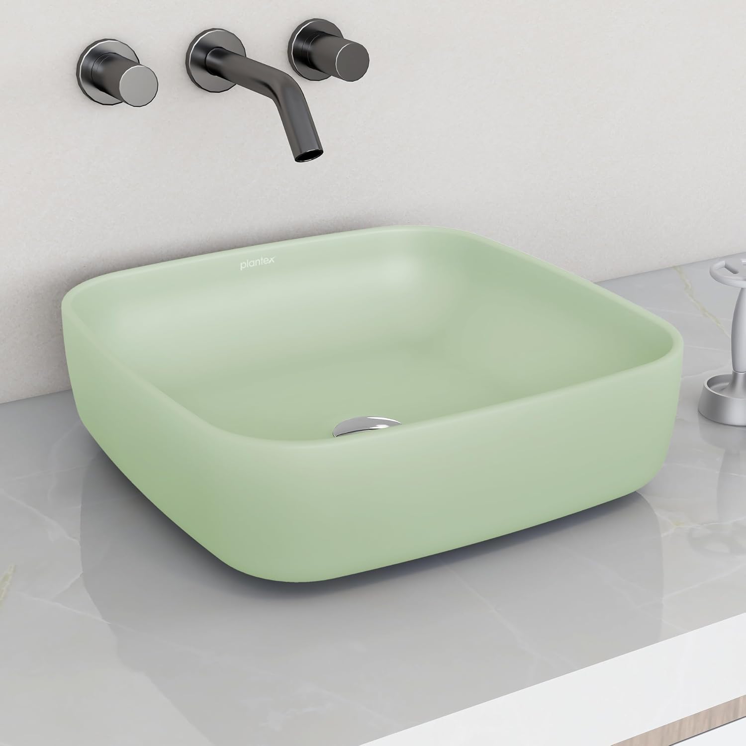 Plantex Premium Ceramic Tabletop Wash Basin/Square Countertop Bathroom Basin (Olive, 16 x 16 x 5 Inch)