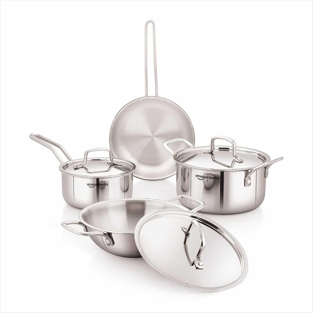 Amazon Basics Triply Stainless Steel Cookware Set 7 Pcs