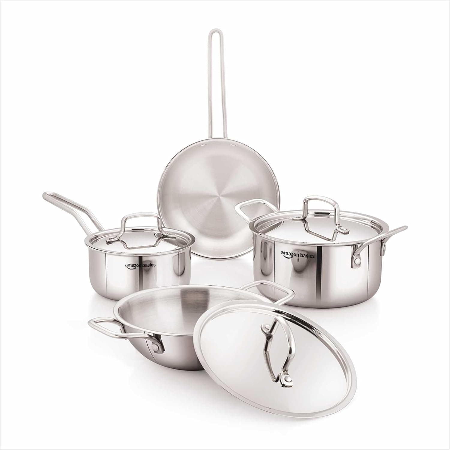 Amazon Basics Triply Stainless Steel Cookware Set 7 Pcs